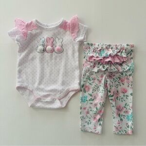 Baby Essentials 3 Months Girl Easter Bunny Tail Floral Bodysuit Pant Set Outfit